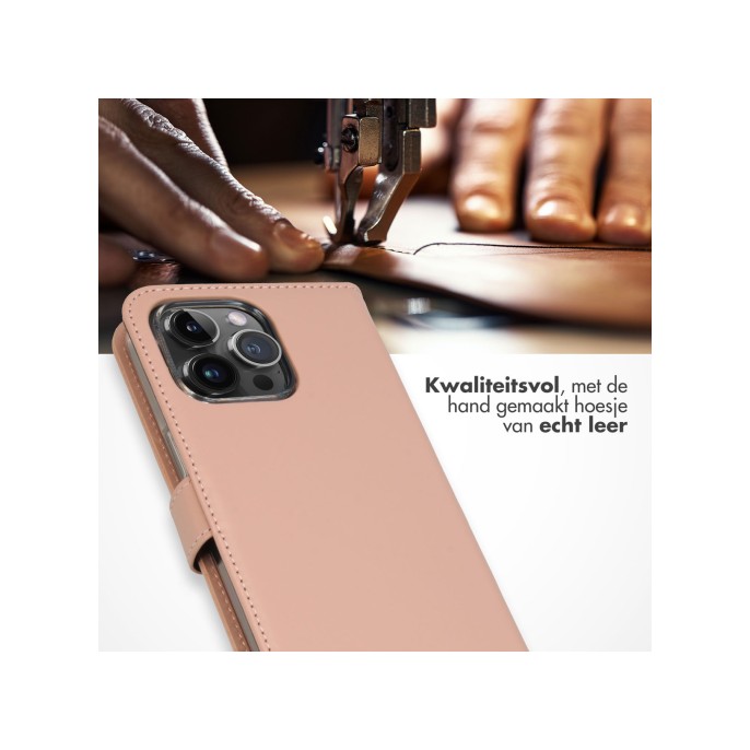 Selencia echt lederen bookcase iphone 15 pro max - dusty pink