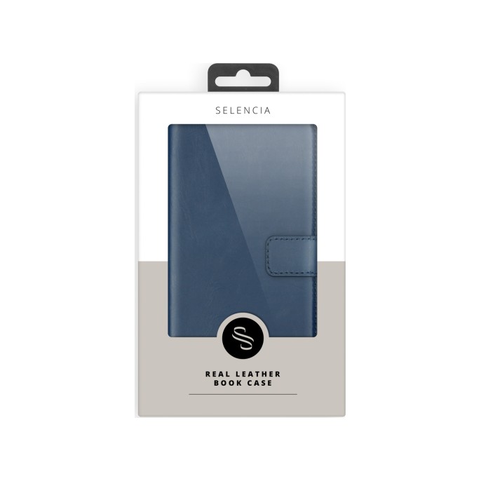 Selencia echt lederen bookcase iphone 16 - blauw