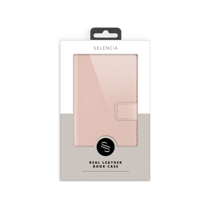 Selencia echt lederen bookcase iphone 16 - dusty pink