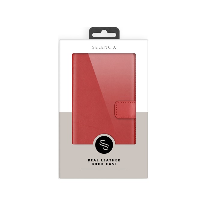 Selencia echt lederen bookcase iphone 16 plus - rood