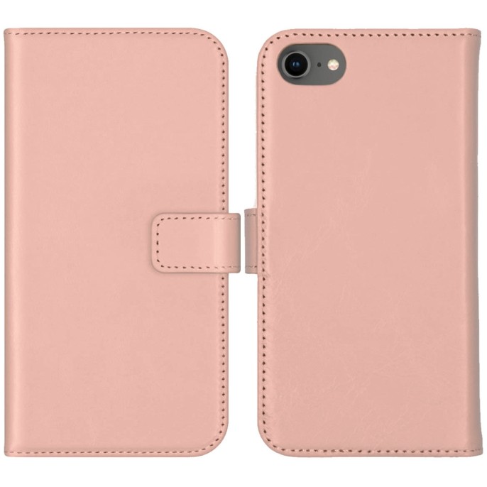 Selencia echt lederen bookcase iphone se (2022 / 2020) / 8 / 7 / 6(s) - roze