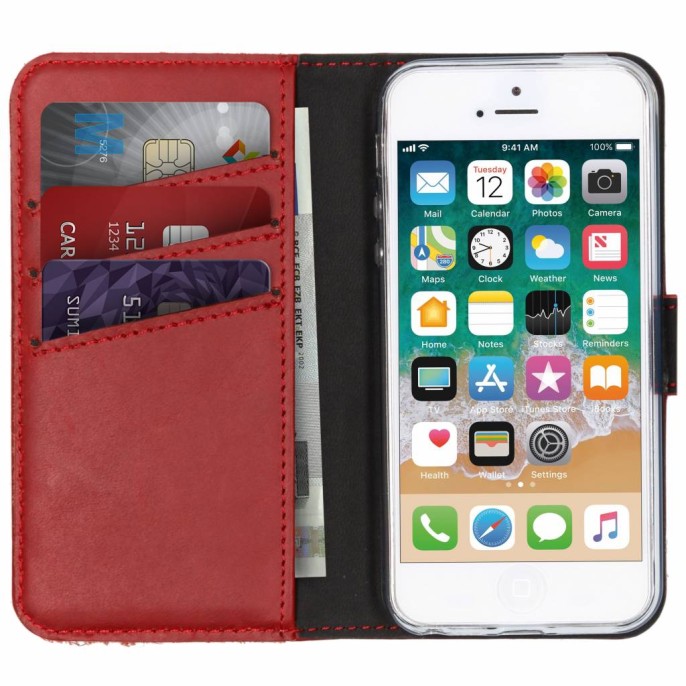 Selencia echt lederen bookcase iphone se / 5 / 5s - rood