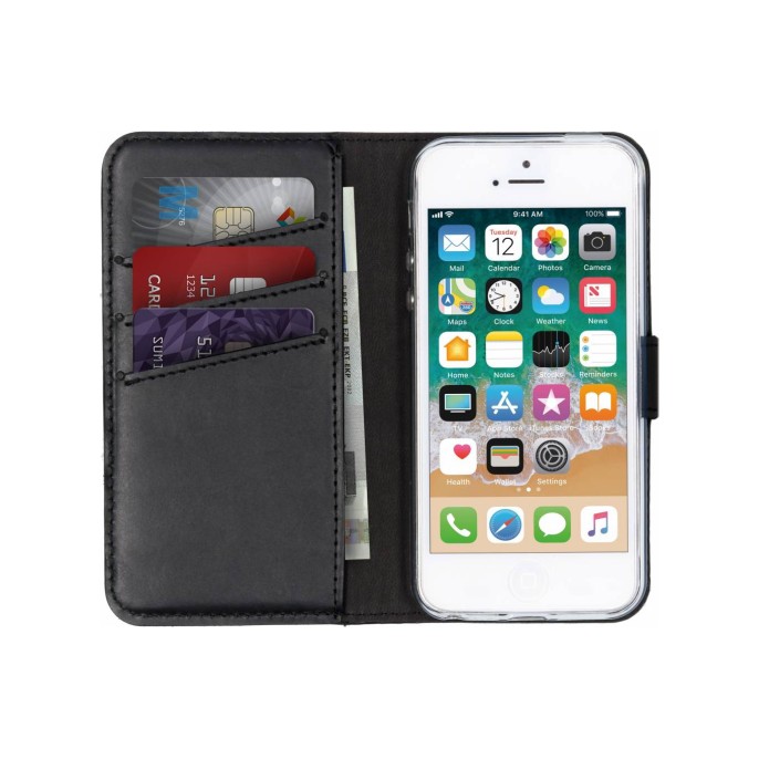 Selencia echt lederen bookcase iphone se / 5 / 5s - zwart