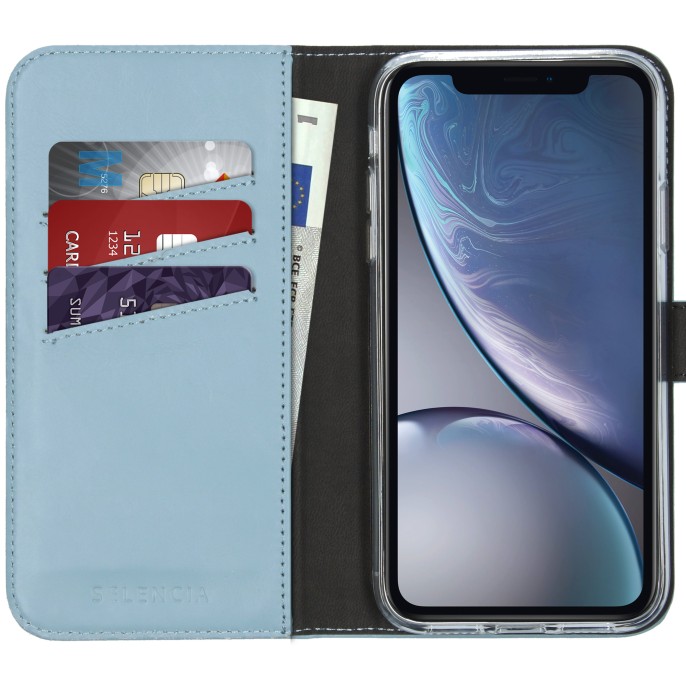 Selencia echt lederen bookcase iphone xr - lichtblauw