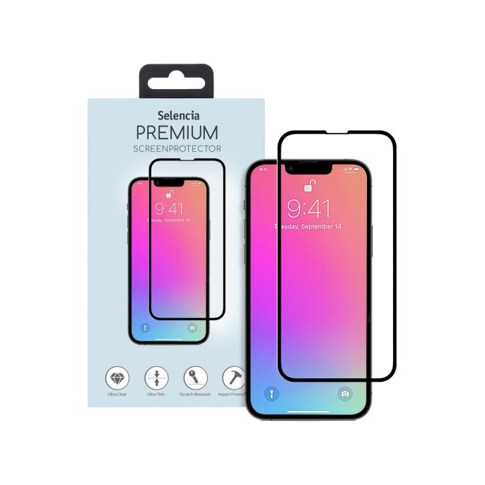 Selencia gehard glas premium screenprotector iphone 13 / 13 pro / 14 - zwart