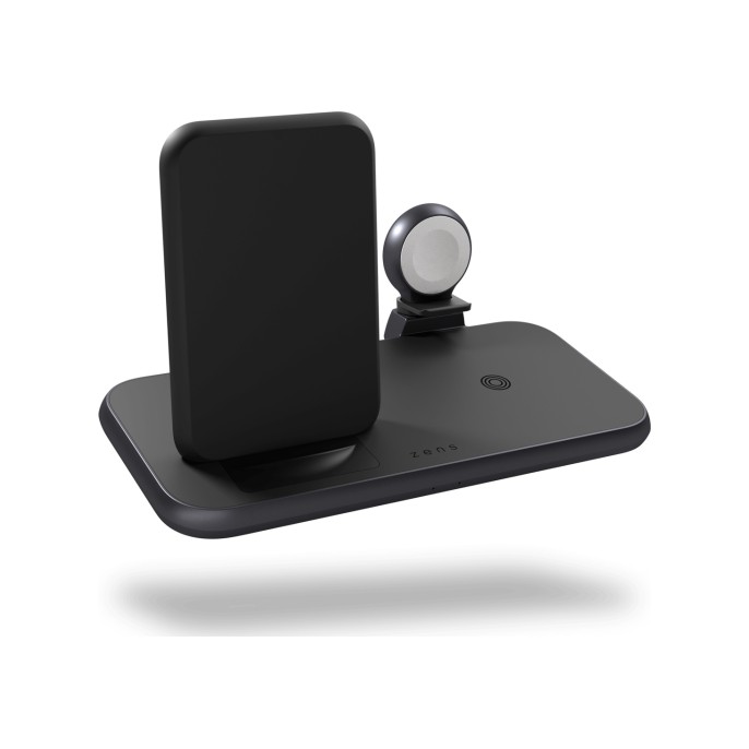 Zens draadloos oplaadstation 4-in-1 - aluminium serie - draadloze stand + apple watch - zwart